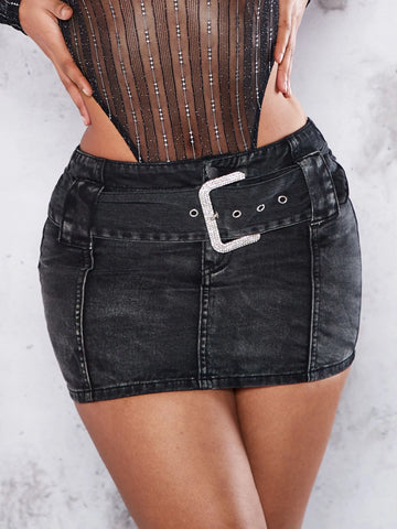 BAE Buckle Belted Bodycon Skirt