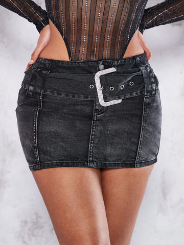 BAE Buckle Belted Bodycon Skirt