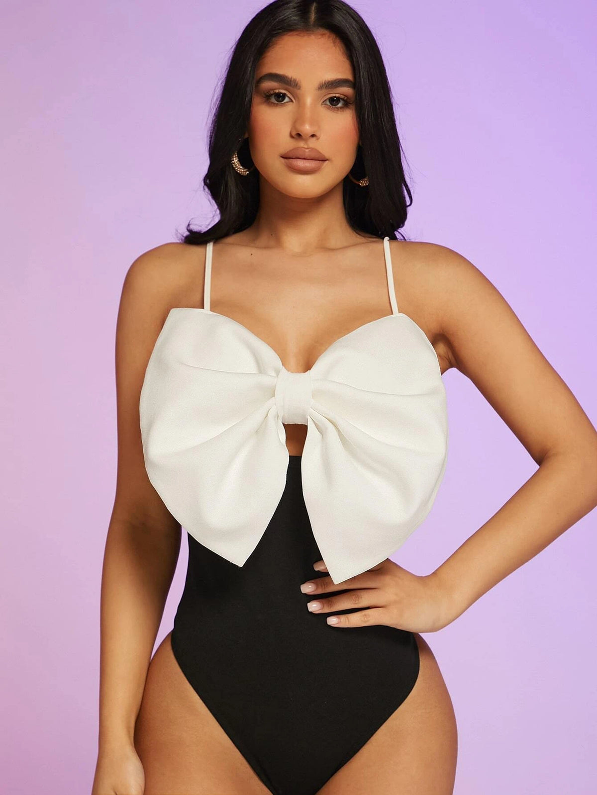 BAE Two Tone Big Bow Front Cami Bodysuit