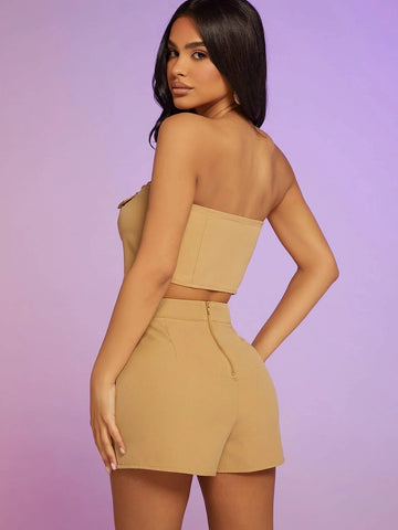 BAE Button Front Tube Top & Shorts