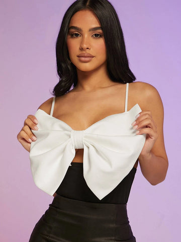 BAE Two Tone Big Bow Front Cami Bodysuit