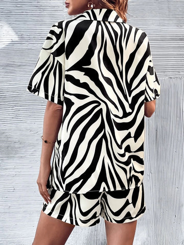 Zebra Striped Drop Shoulder Shirt & Shorts