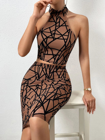 Geo Print Halter Top & Bodycon Skirt
