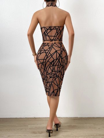Geo Print Halter Top & Bodycon Skirt
