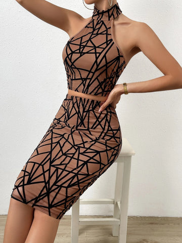 Geo Print Halter Top & Bodycon Skirt