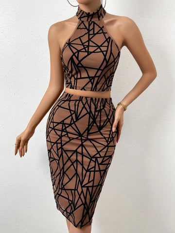 Geo Print Halter Top & Bodycon Skirt