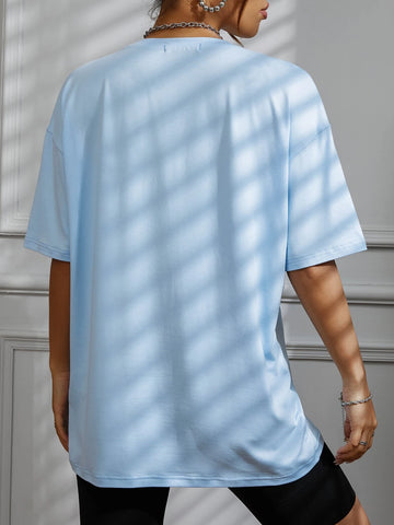 Heart & Slogan Graphic Drop Shoulder Tee