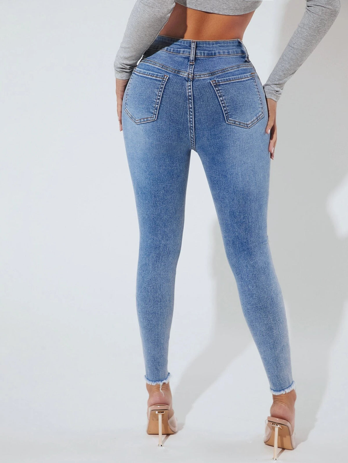 PETITE Ripped Raw Hem Skinny Jeans