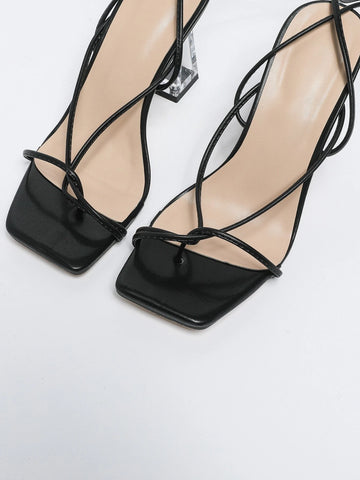 Women Tie Leg Design Sculptural Heeled Thong Sandals, Fashion Red Sandals For Outdoor