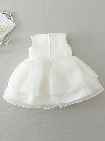 Baby Contrast Lace Bow Front Mesh Hem Party Dress