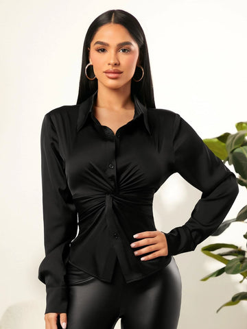 SXY Twist Front Satin Shirt