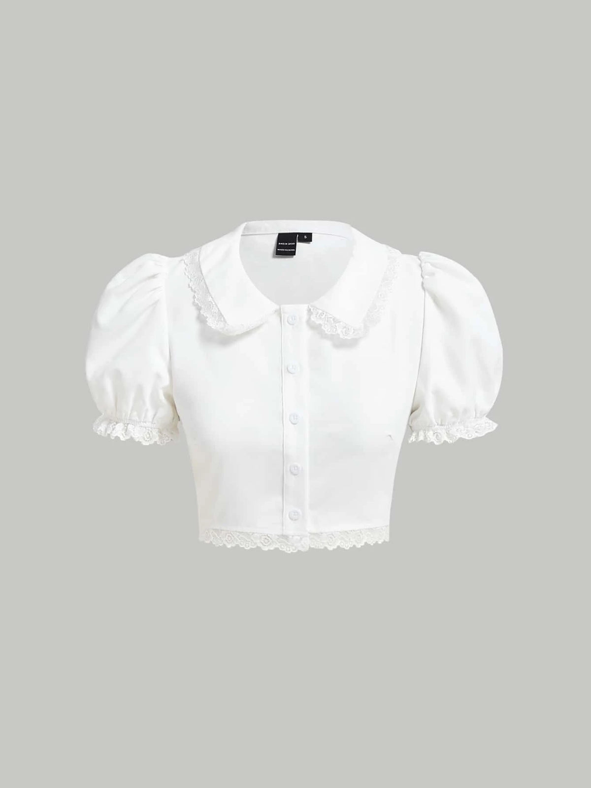 MOD Lace Trim Puff Sleeve Crop Blouse