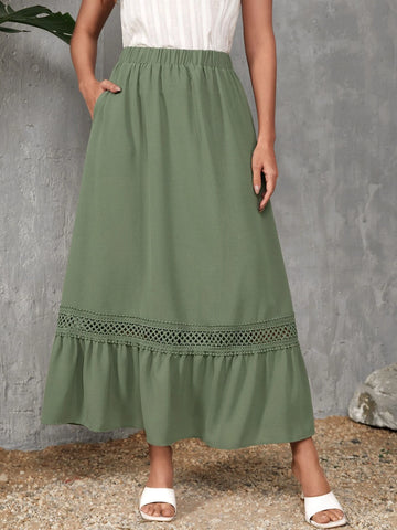 EMERY ROSE Guipure Lace Insert Ruffle Hem Skirt