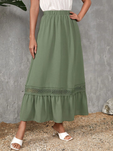 EMERY ROSE Guipure Lace Insert Ruffle Hem Skirt