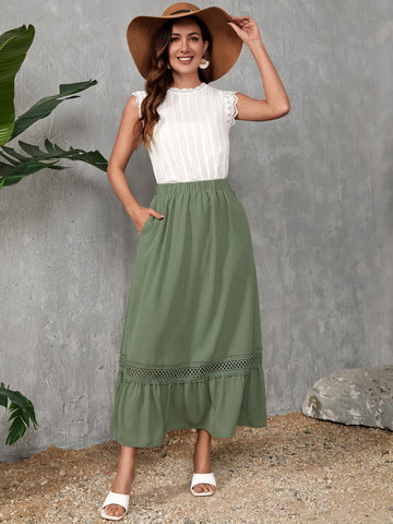 EMERY ROSE Guipure Lace Insert Ruffle Hem Skirt