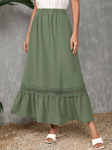 EMERY ROSE Guipure Lace Insert Ruffle Hem Skirt