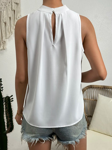 SXY Solid Keyhole Back Sleeveless Blouse