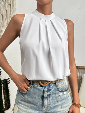 SXY Solid Keyhole Back Sleeveless Blouse