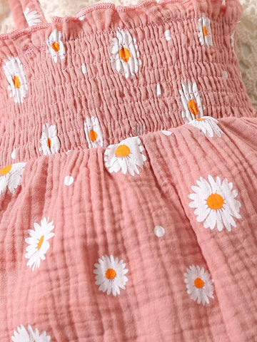 Baby Floral Print Shirred Cami Bodysuit With Accessory Headband