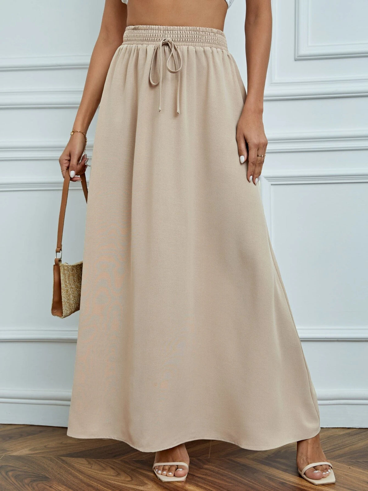 Tall Solid Drawstring Waist Maxi Skirt