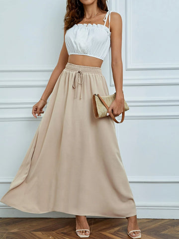 Tall Solid Drawstring Waist Maxi Skirt