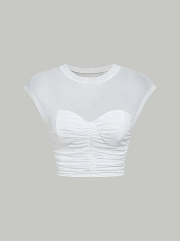 MOD Solid Ruched Crop Tee