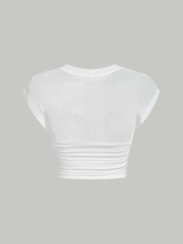 MOD Solid Ruched Crop Tee
