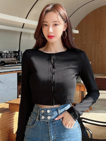 DAZY Solid Cami Top & Button Front Crop Tee