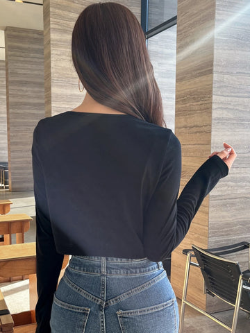 DAZY Solid Cami Top & Button Front Crop Tee