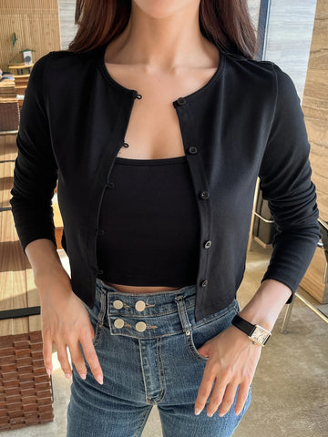 DAZY Solid Cami Top & Button Front Crop Tee