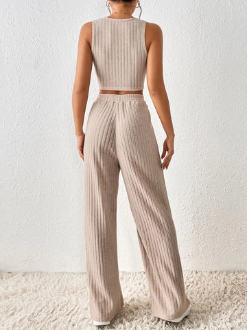 Solid Crop Tank Top & Wide Leg Pants