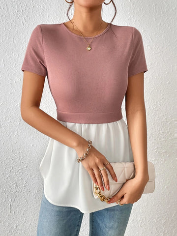 Two Tone Peplum Waist 2 In 1 Tee