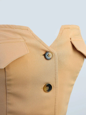 BAE Button Front Tube Top & Shorts