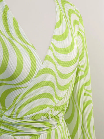 VCAY Allover Print Lantern Sleeve Knot Hem Crop Top & Wide Leg Pants