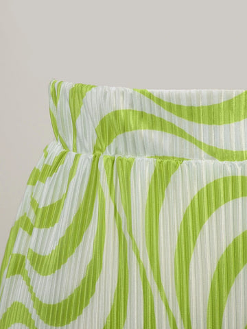 VCAY Allover Print Lantern Sleeve Knot Hem Crop Top & Wide Leg Pants