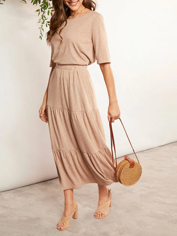 EMERY ROSE Solid Tee & Ruffle Hem Skirt