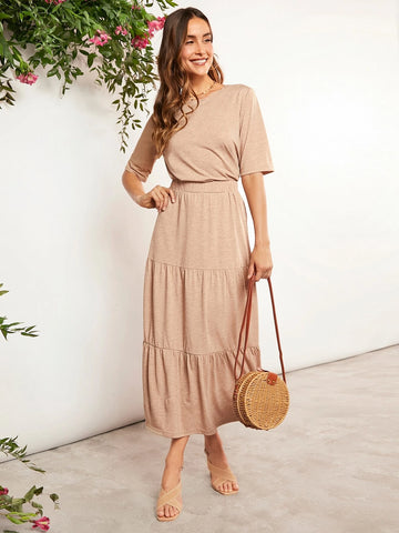 EMERY ROSE Solid Tee & Ruffle Hem Skirt