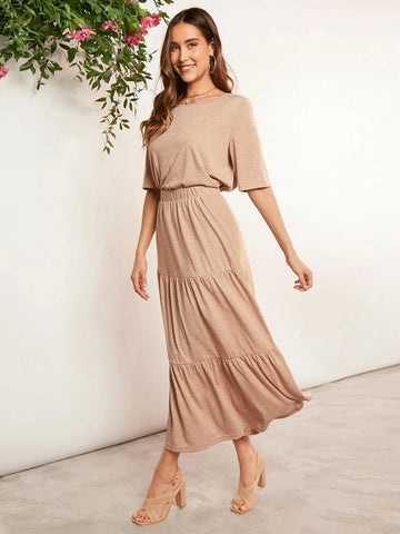 EMERY ROSE Solid Tee & Ruffle Hem Skirt