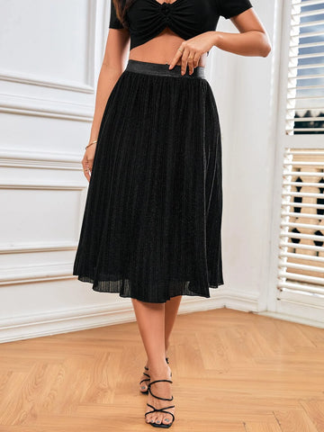 Frenchy High Waist Glitter Pleated Skirt