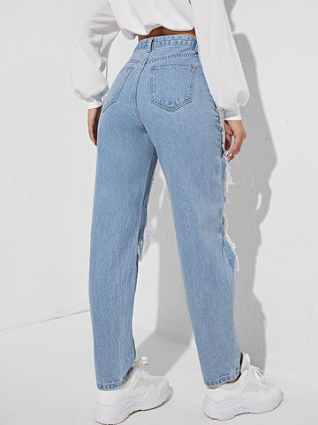 Cut Out Ripped Frayed Carrot Jeans
