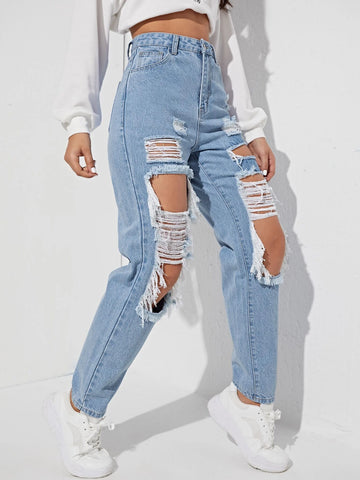 Cut Out Ripped Frayed Carrot Jeans