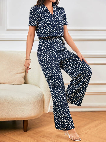 Frenchy Dalmatian Print Blouse & Wide Leg Pants