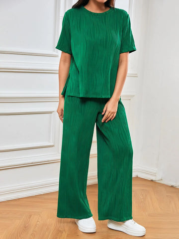 Frenchy Solid Tee & Wide Leg Pants