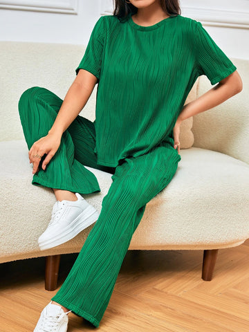 Frenchy Solid Tee & Wide Leg Pants