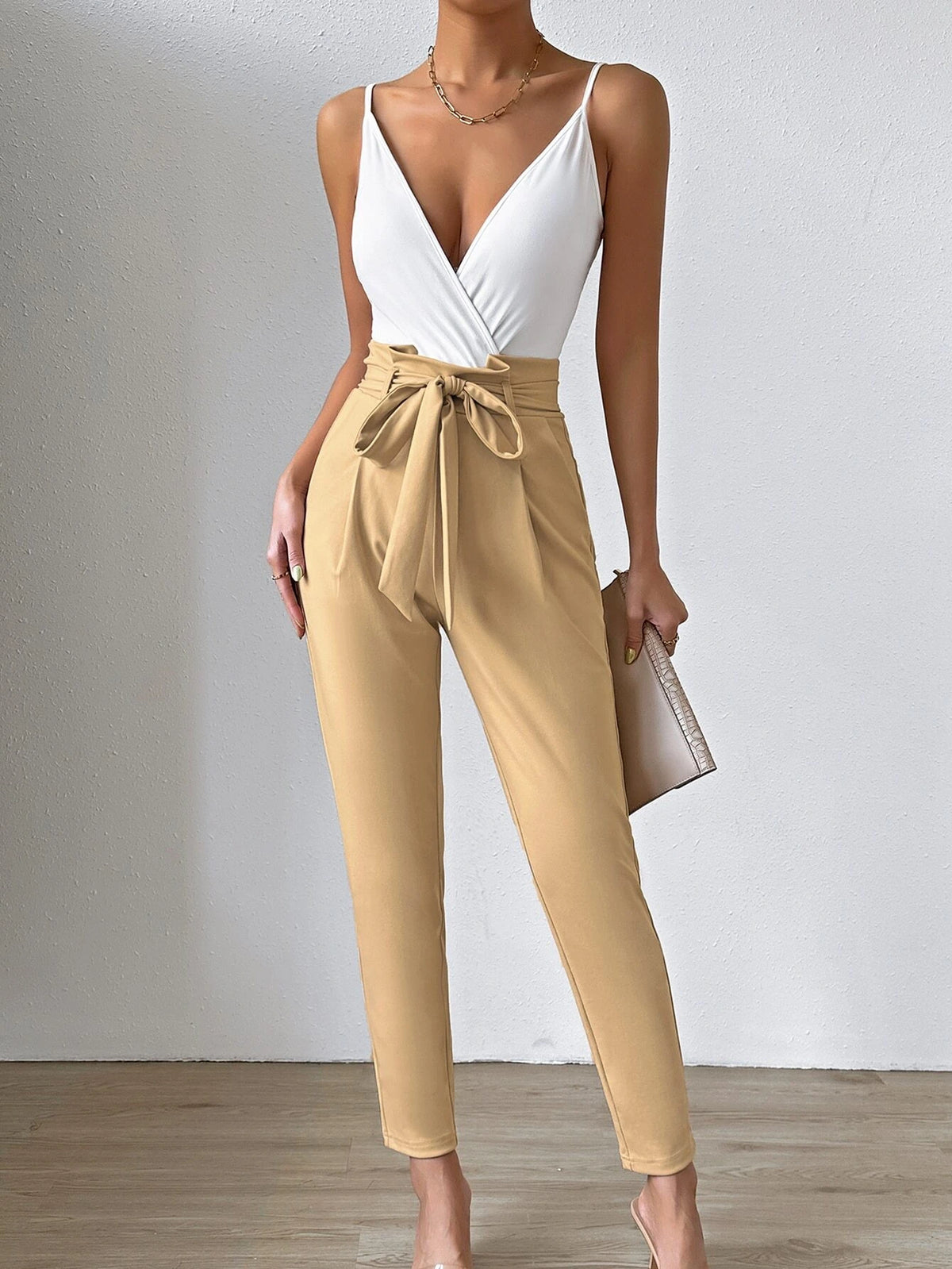Solid Cami Bodysuit & Belted Pants