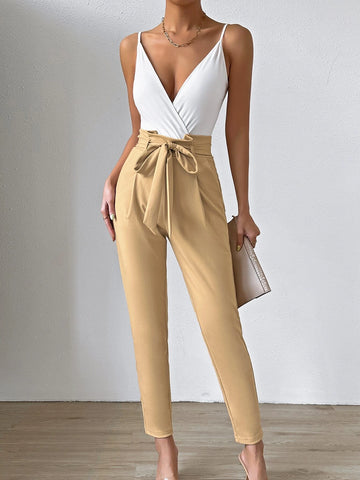 Solid Cami Bodysuit & Belted Pants