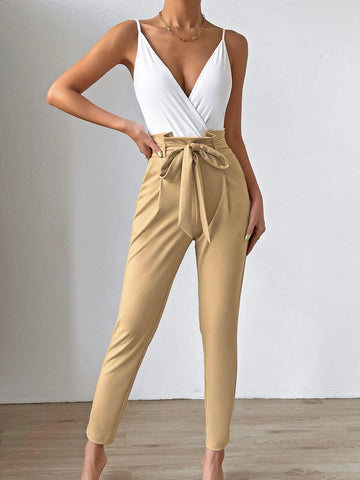 Solid Cami Bodysuit & Belted Pants
