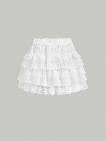 MOD Contrast Lace Ruffle Hem Skirt