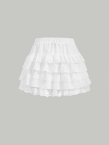 MOD Contrast Lace Ruffle Hem Skirt