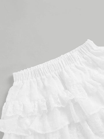MOD Contrast Lace Ruffle Hem Skirt